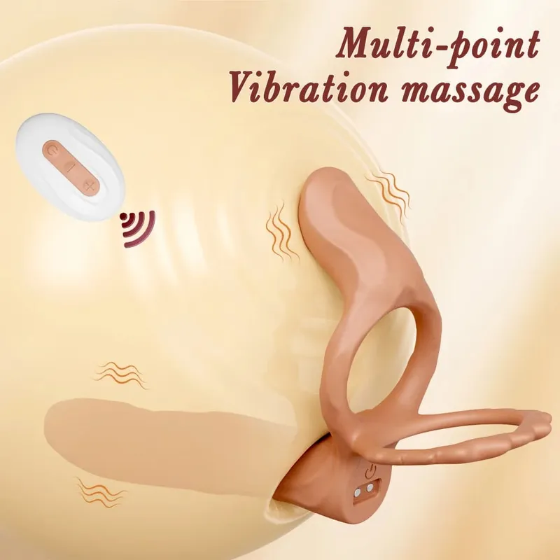Vibratore a doppia penetrazione per coppia Anello del pene Anello del rubinetto dello sperma Ingrandimento del pene Vibrazione ritardata Giocattoli del sesso per uomini adulti