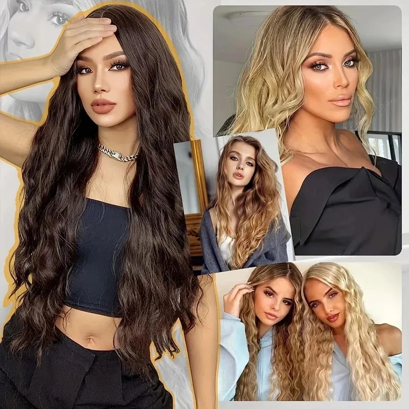 6PCS Clip In Hair Extensions 24" Black Brown Hair Extension Long Mermaid Waves Synthetic Clip On Hairpiece For Women — image 7