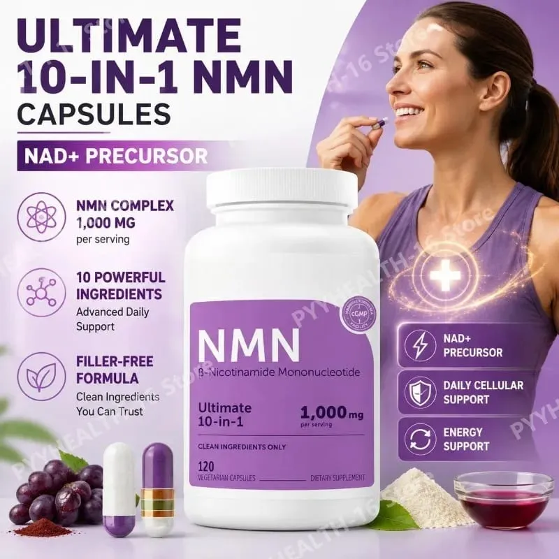NMN Capsules 1000mg Complex with Resveratrol CoQ10 Glutathione & TMG for Daily Cellular Energy Support Non-GMO 120 Capsules