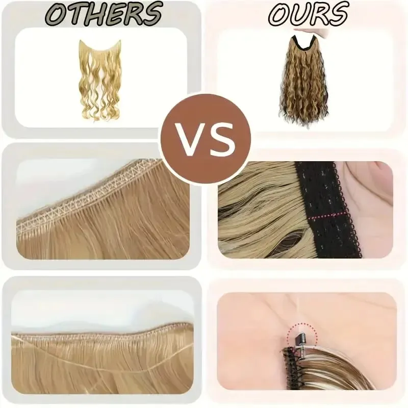 18Inch Synthetic Long Wavy Culry Fluffy Hair Extensions Invisible Fishing Line Soft Hair Pieces for Women Daily Wear — image 4
