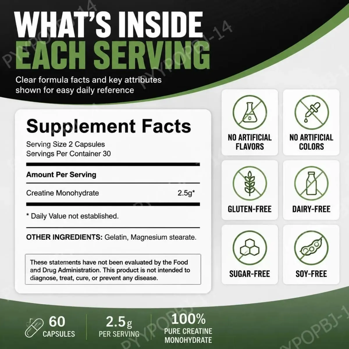 Micronized Creatine Capsules 100% Pure Creatine Monohydrate Muscle Building Support for Adults Sports Per Container 60 Capsules — image 3