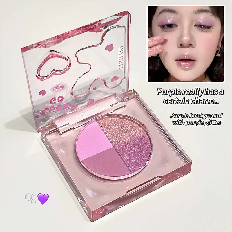 Mini 4-Color Eyeshadow Palette Natural Brightening Matte & Shimmer Lying Silkworm Eye Shadow Lavender Korean Makeup Cosmetics