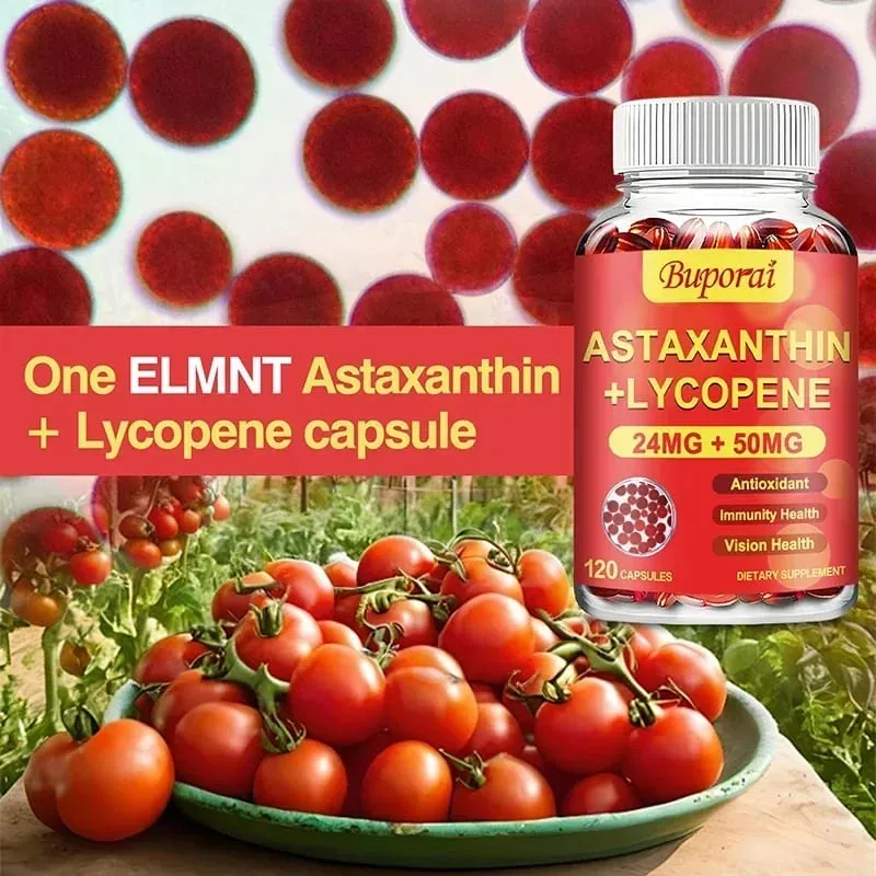 Astaxanthin + Lycopene Capsules - Antioxidant Supports Heart Vision and Prostate Health Improves Immunity