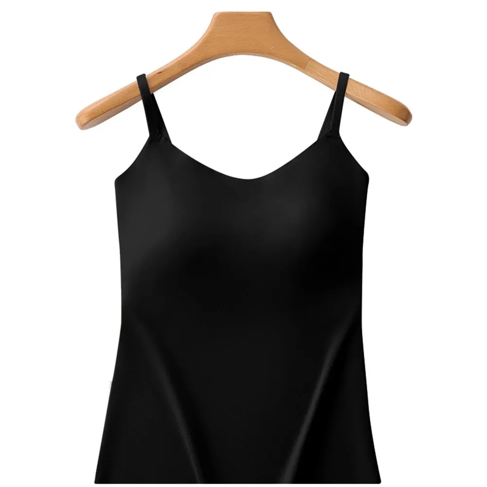 Built-in Bra Cami Tank Top Adjustable Spaghetti Strap U-Neck Padded Bust Support Shapewear Seamless Slim Undergarment Vest — image 9