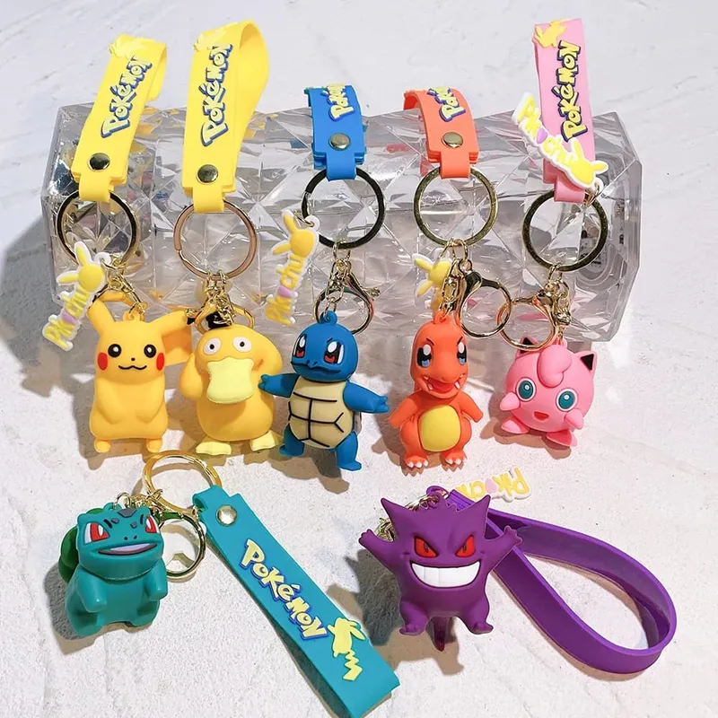 40 Style Wholesale Anime Pokémon Pikachu Eveen Keychain Cartoon Cute Charizard Keyring Student Backpack Car Key Chain Toys Gifts