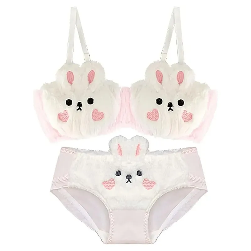 New Design Gathered Padded Bra and Panty Set Warm Adorable Lingerie Underwear Brief Cotton Polyester Fuzzy Lingerie — image 8