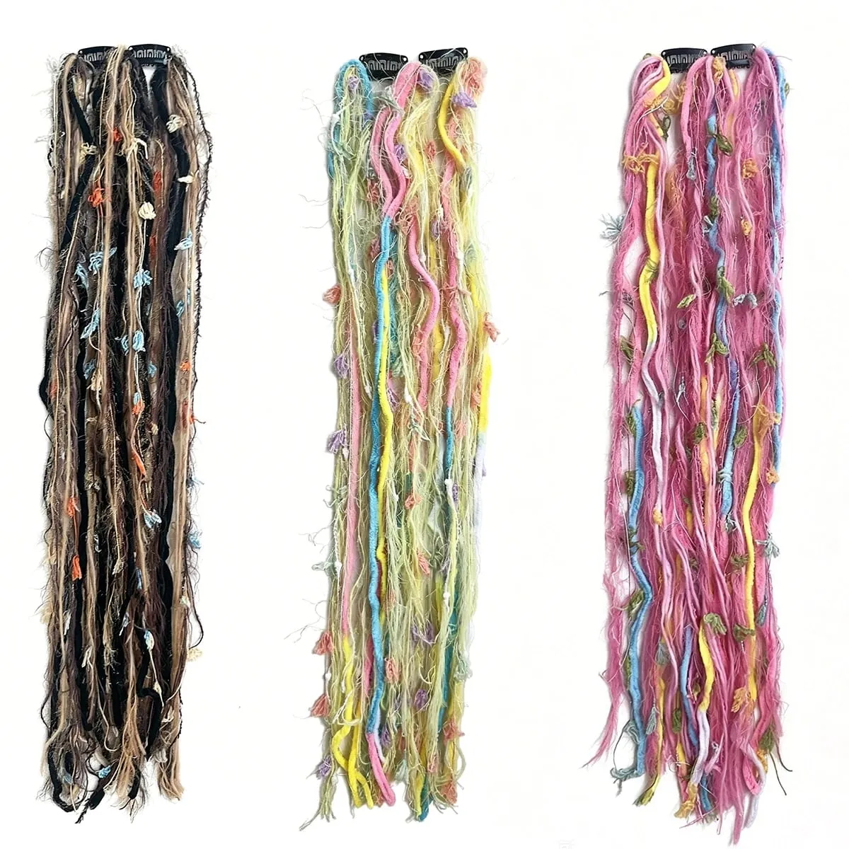 Synthetic 2Pcs Wool Yarn Dreadlock Clip Hair Extensions Maillard Long Boho Tassel Colored Vintage Braids Hair For Woman — image 5