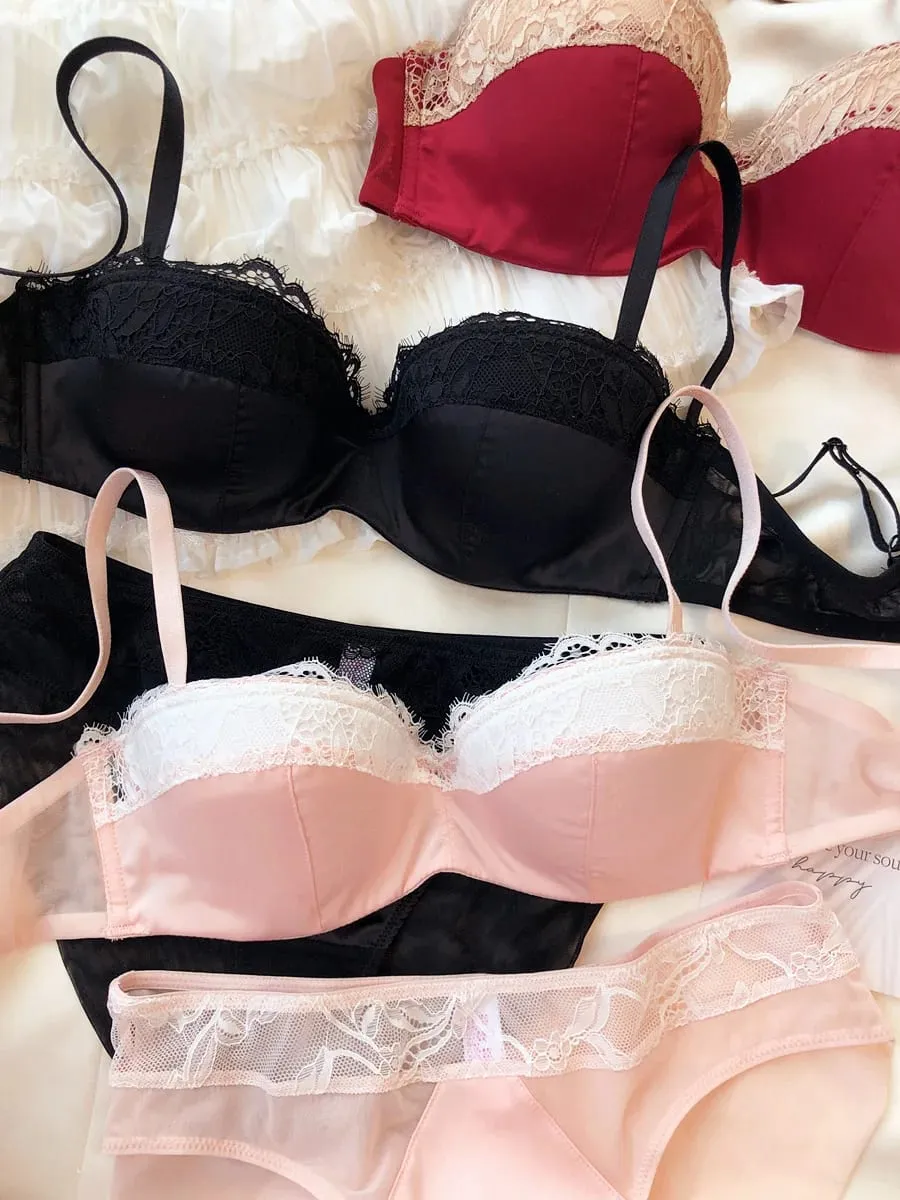 Sexy Lace Embroidery Lingerie Set for Women 1/2 Thin Cup Push Up Bra High Quality Seamless Comfort Underwear Plus Size Brassiere — image 5