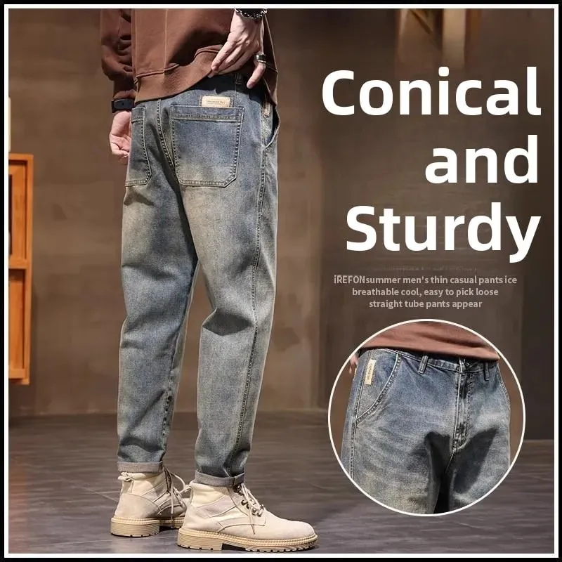 Spring Summer New Retro Men's Jeans Straight Leg Elastic Casual Versatile Classic Mid-Rise Long Pants Comfortable Fit — image 9