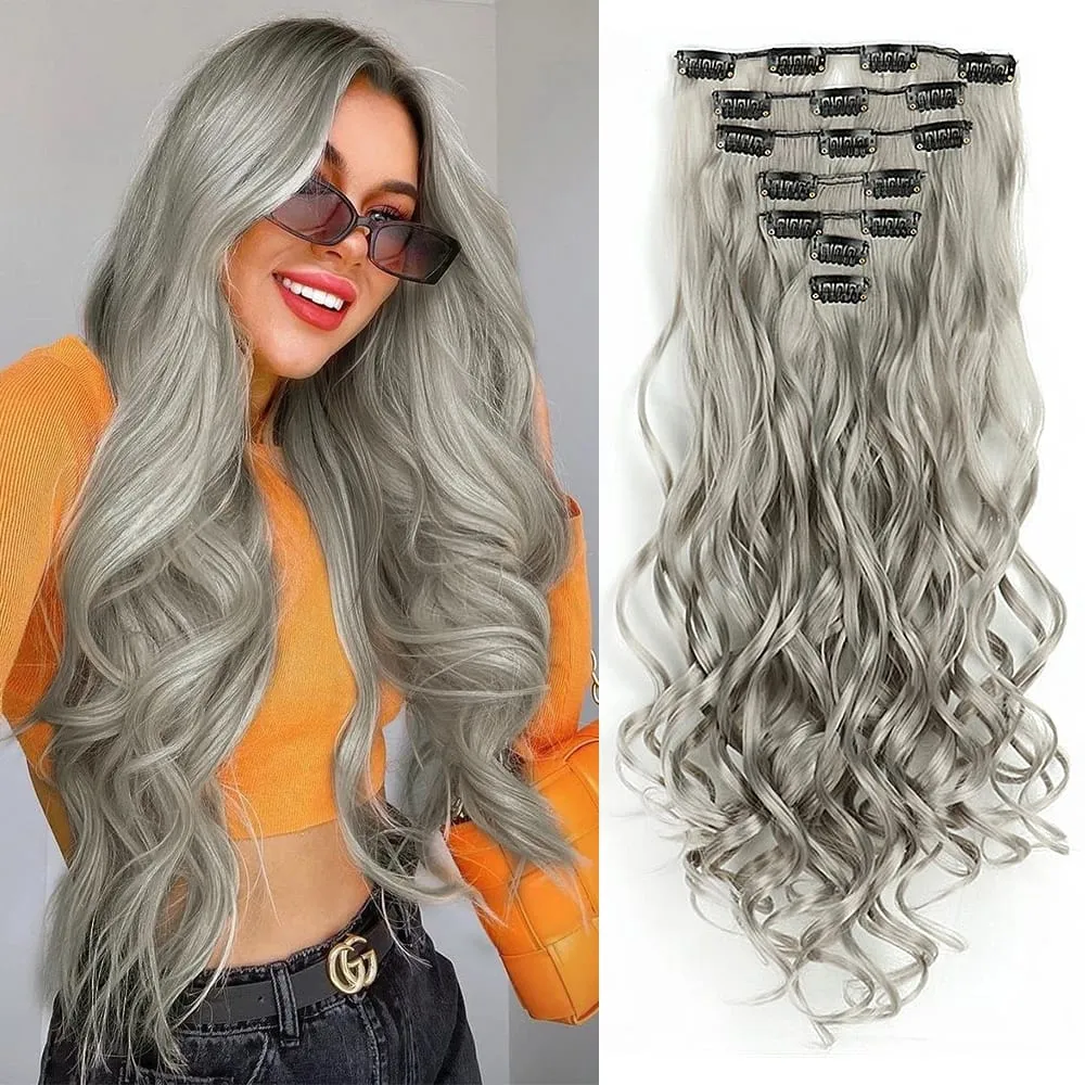 Synthetic Clip in Hair Extensions Purple hairpieces 7pcs/set 22inch Thick Hair for Women Girls Daily Party Cosplay — image 12
