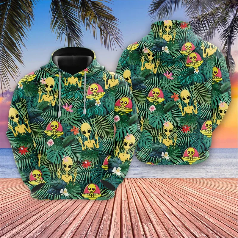 Harajuku Fashion Alien Graphic Sweatshirts Trippy Mushroom Y2k Hoodies For Men Clothes Cartoon Boy Pullovers Hip Hop UFO Hoody — image 10