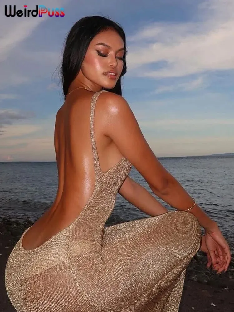 Kỳ Lạ Mèo Xem Qua Đầm Nữ Mùa Hè 2024 Áo Mỏng Lấp Lánh Chia Coquette Hở Lưng Clubwear Đi Biển Gợi Cảm vestidos — image 5