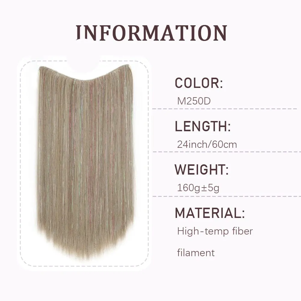 24Inch Long Straight Synthetic Clip‑in Hair Extensions Glitter Laser Tinsel Hair High‑Temp Fiber Shiny Hairpiece for Women Daily — image 4