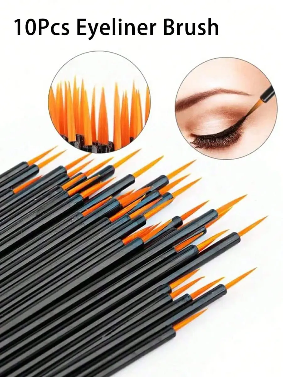 10Pcs/Set Disposable Eyeliner Brushes With Cap Fine Fiber Nail Art Pen Applicators Wand Professional Cosmetic Mini Makeup Tools — image 1