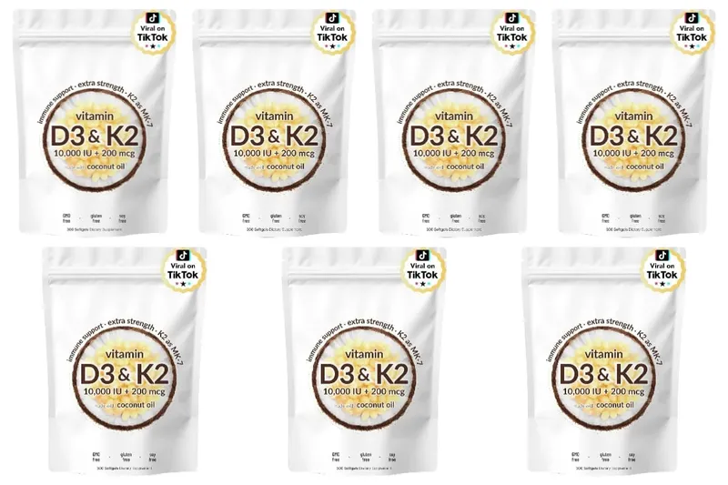 Vitamin D3 & K2 Softgels with 10 000 IU Vitamin D3 & 200 mcg K2 for Immune System & Bone Strength Support Adults 300 Softgels