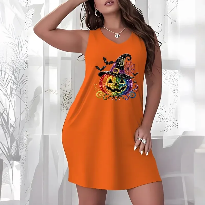 Halloween Theme Plus Size Women Sleeveless Tank Dress Spooky Cartoon Graphic Crew Neck Loose Dress Casual Holiday Party Dresses — image 17