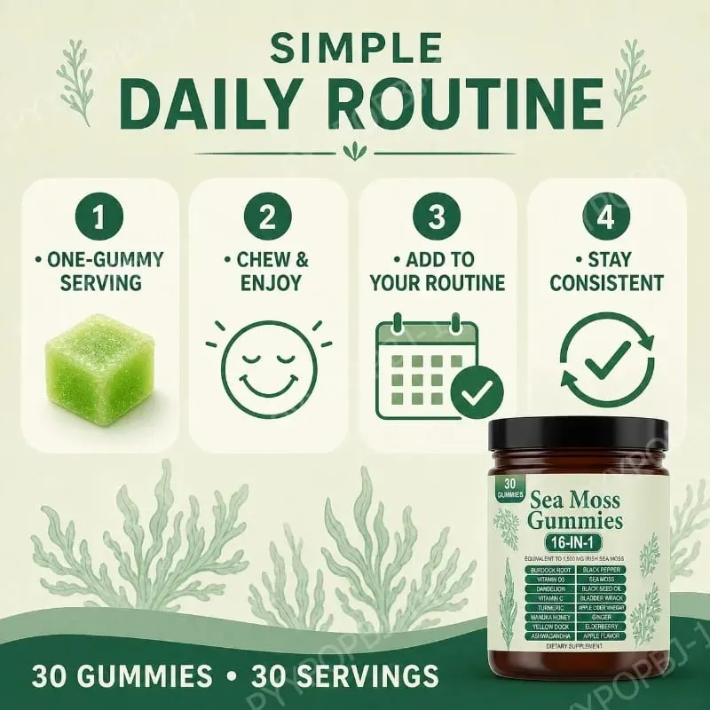 Irish Sea Moss Gummies 1500mg Equivalent 16 in 1 Botanical Blend Apple Flavor Daily Wellness Supplement 30 Count — image 6