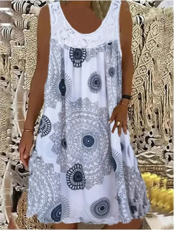 Damen-S-5XL-Größe, digital bedruckt, schulterfrei, sexy Leibchen, locker sitzendes Kleid, Spitze, Freizeitkleid, Sommerkleid