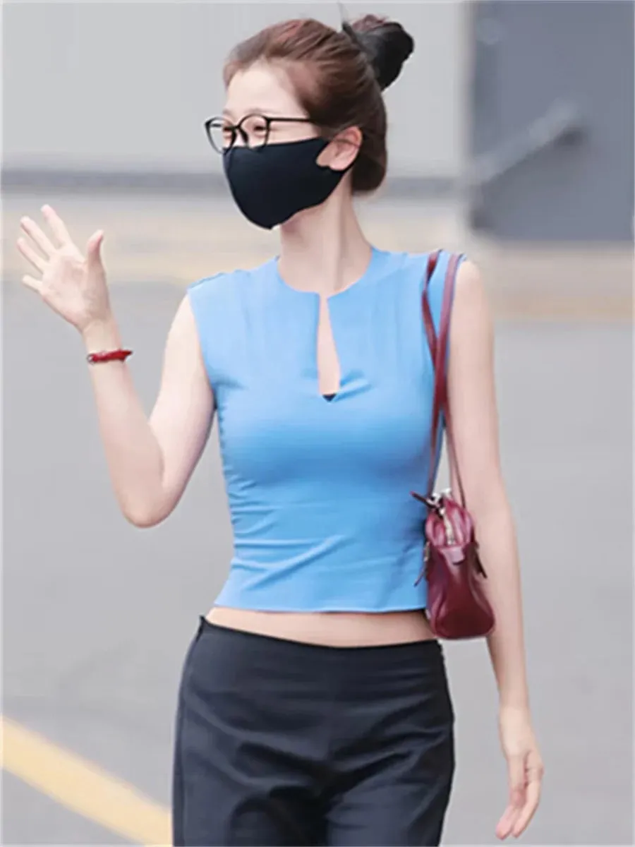 Weird Puss Casuals Trend Tank Top Women Chic Classic Split Patchwork Stretch Simple Sporty Streetwera Fashion Basic Daily Vest — image 4