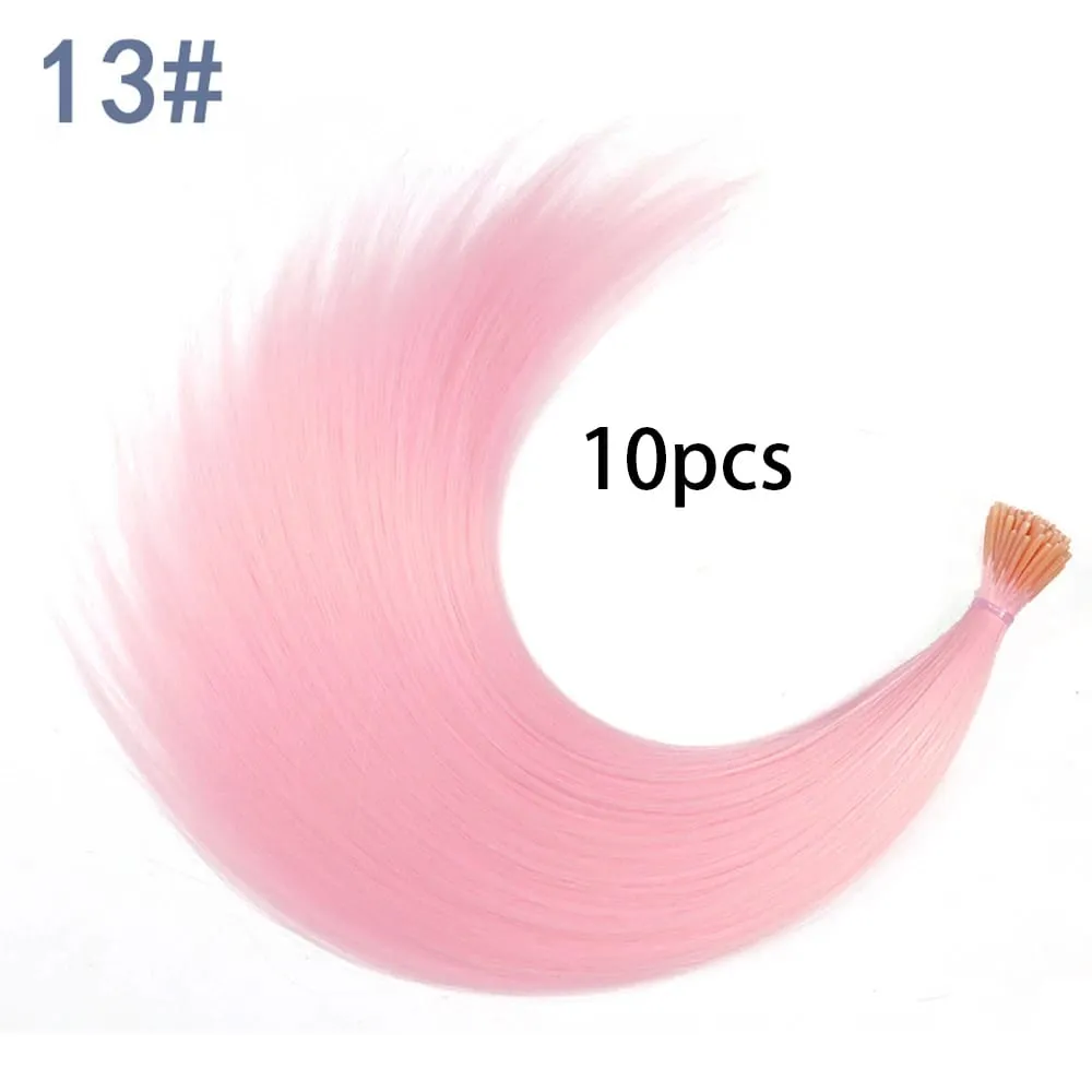 Estensioni per capelli sintetici colorati con punta I, capelli lisci, 16 pollici, per donne, ad alta temperatura, 10 fili/confezione di colori — image 21