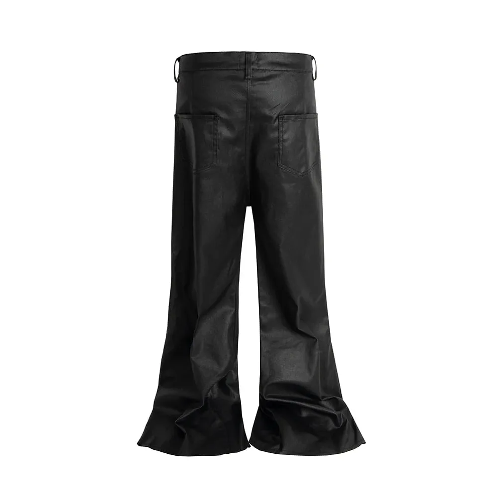 Knee Multi Zipper Coated Micro Flared Jeans for Men Streetwear Baggy Denim Trousers Straight Black Boot Cut — image 2