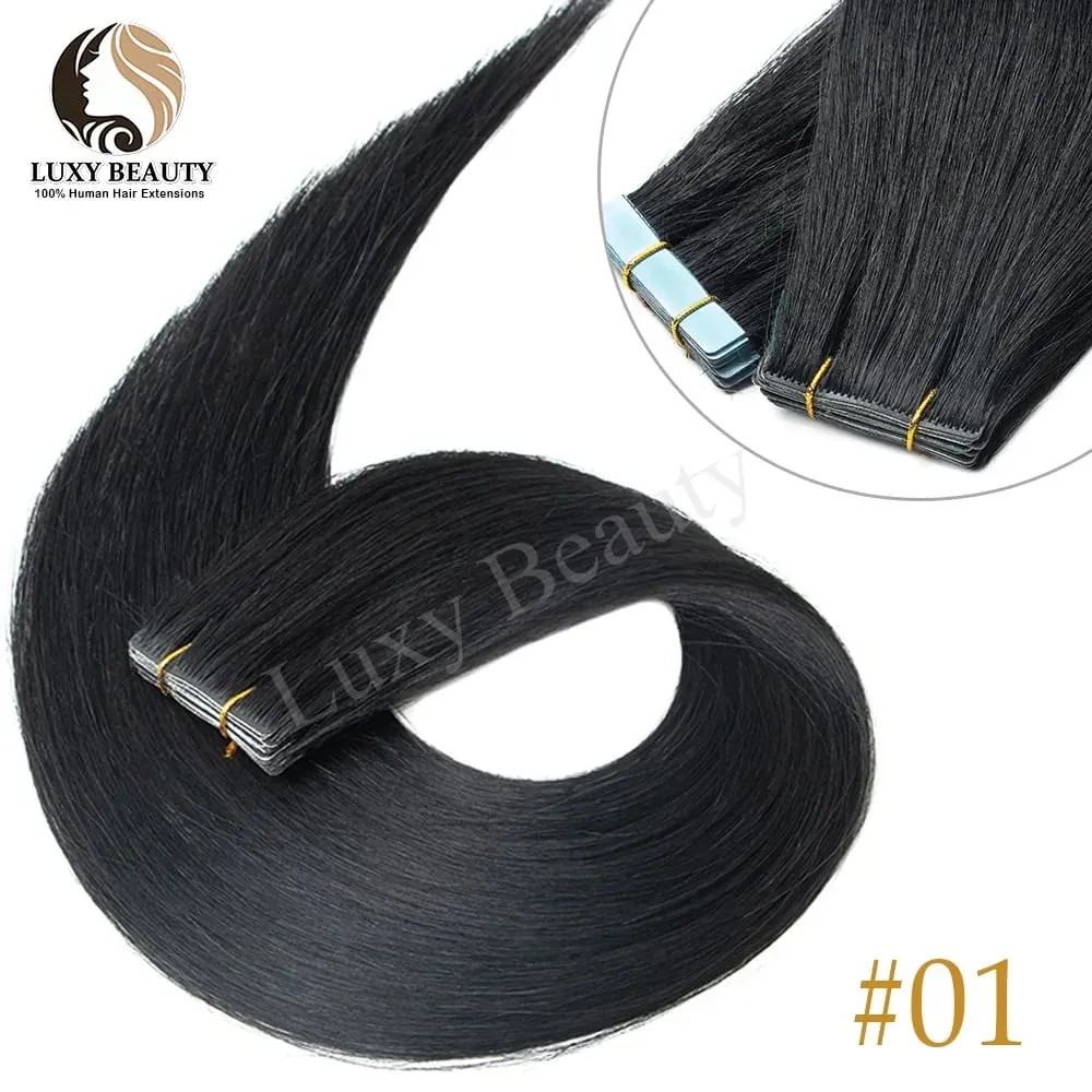 Invisible Tape In Hair Extensions Human Hair Double Side Injected PU Tape Hair Extensions Black Brown Blonde Tape Ins Hair 10pcs