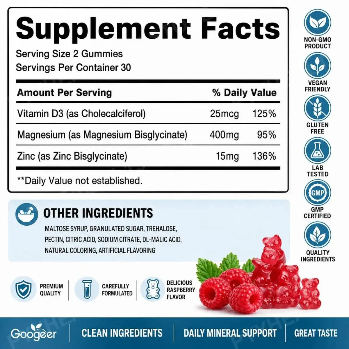 Magnesium Bisglycinate Gummies for Bone Muscle Sleep Support Nervous System Wellness with Vitamin D3 and Zinc 60 Gummies — image 2