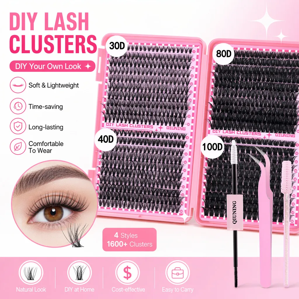800PCS Lash Extension Kit DIY Clusters Eyelash Extension Kit Lashes Kit with Lash Bond and Seal Lash Tweezers — image 4