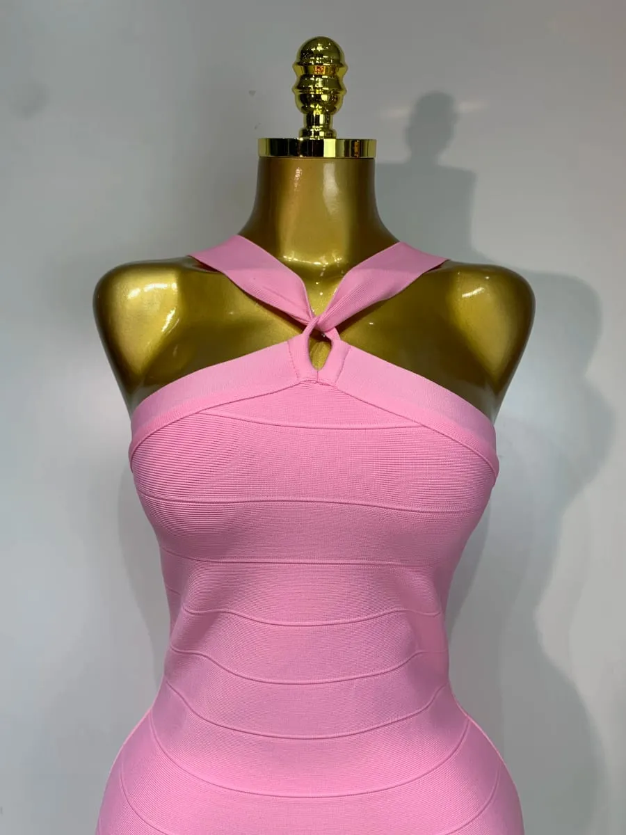 Women Sexy Backless Pink Bodycon Mini Bandage Dresses Elegant Evening Party Luxury Birthday Nightclub Cocktail Prom Gown — image 6