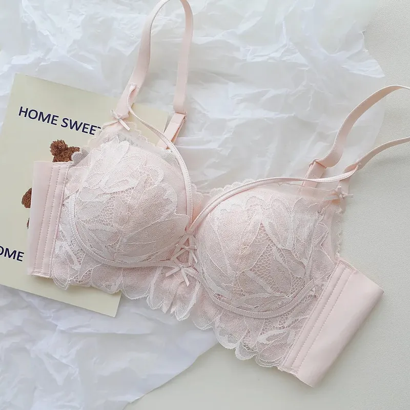 French Garden MOYISU Lace Bra Set 32-38 AB Wireless Thin Cup Push Up Anti Sag セクシー Support Lingerie Suitable Small Bust
