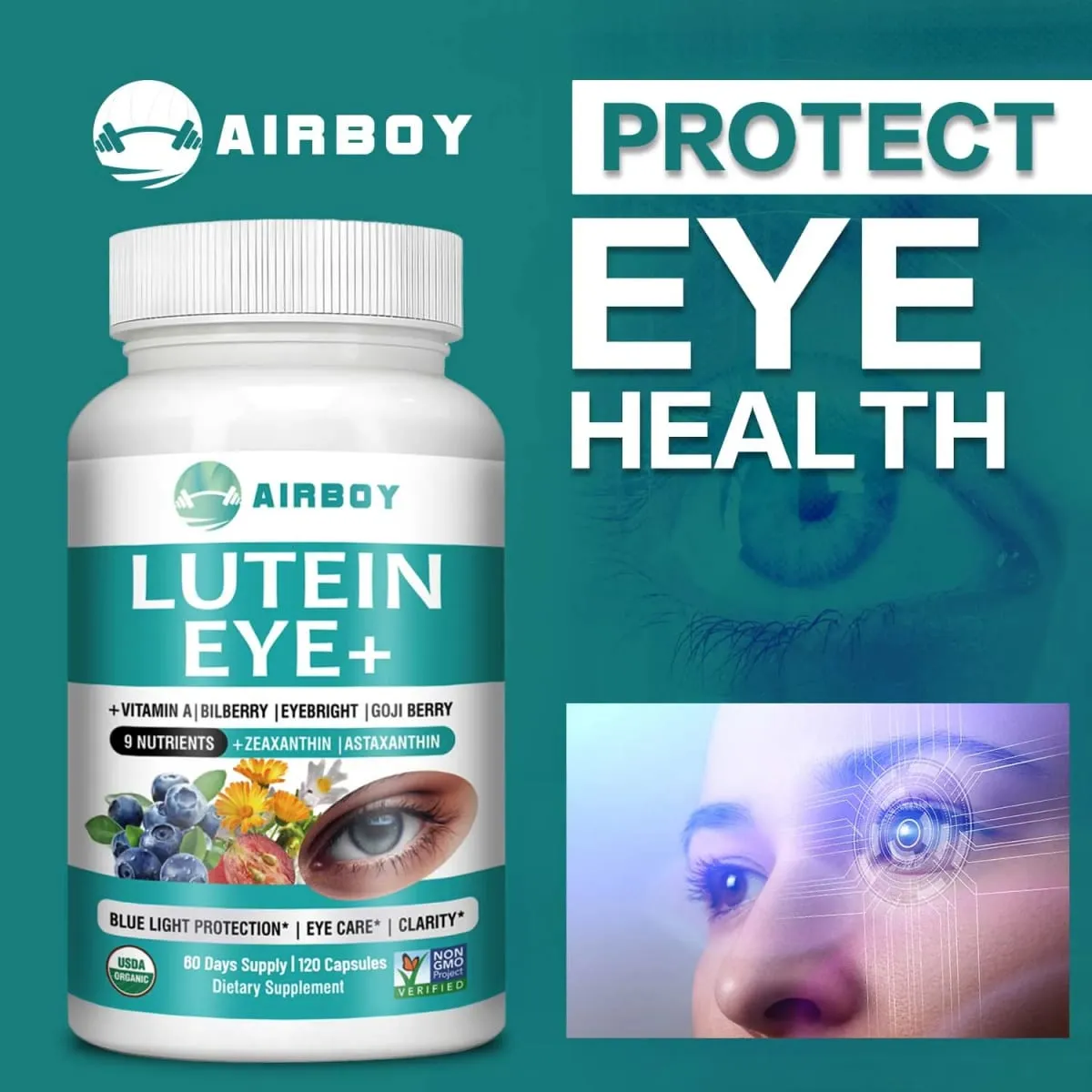 Lutein Eye - Supports Eye Health Reduces Eye Fatigue and Dry Eyes Reduce Blue Light Damage - with Astaxanthin Vitamin A Bilberry — image 1
