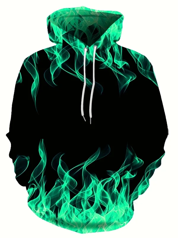 Sweat à capuche imprimé flamme créative 3D pour hommes, pull Cool, surdimensionné, vêtements Harajuku Y2k, printemps-automne, 2024