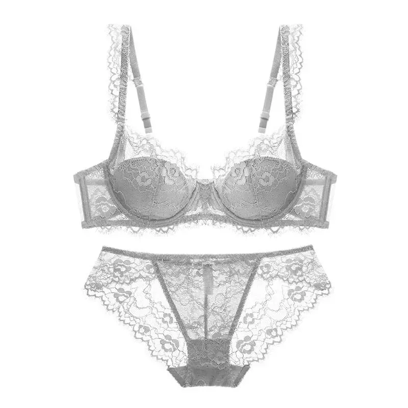 Women Sexy Lingerie Set Elegant Thin Lace Bra See Through Briefs Soft Underwear Ladies Bra and Panty Set — image 11