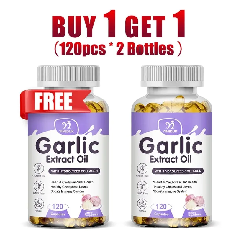 Buy 1 Get 1 Free! Pure Garlic Extract Oil Supplement for Heart Health Cholesterol & Blood Pressure Immune System Booster
