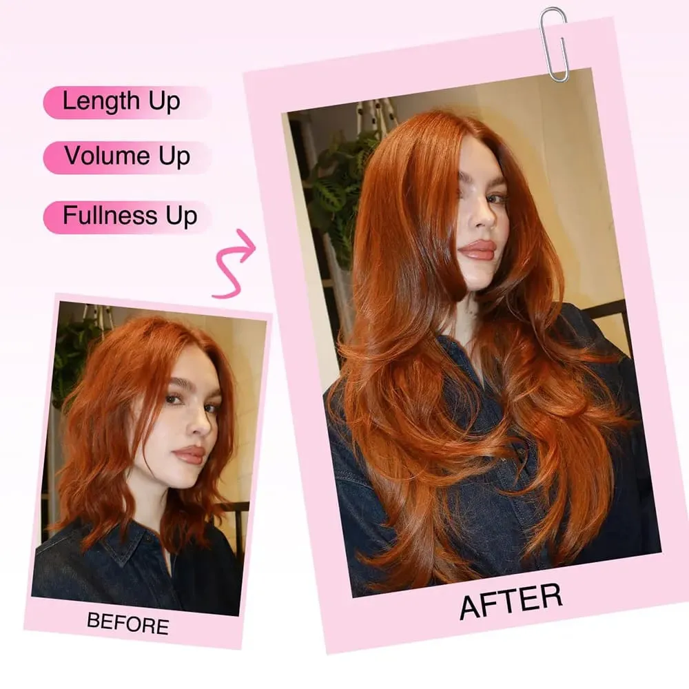 Copper Red Long Wavy Clip in Hair Extensions 20 Inch 4Pcs Double Weft Synthetic Hairpieces Full Head for Women Party Cosplay — image 5