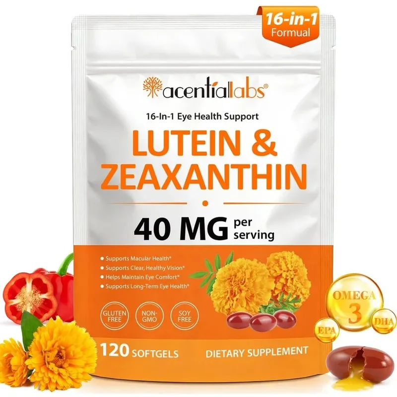 Acentiallabs Lutein Zeaxanthin Softgels 40mg Omega-3 EPA DHA Vitamins For Eye Health & Blue Light Support Adult 120 Count