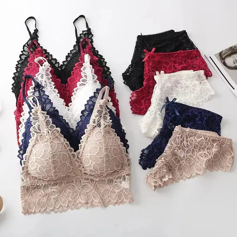 สไตล์ฝรั่งเศสลูกไม้ชุดชั้นในไร้สาย Bra กางเกงเซ็กซี่ Breathable ถ้วยบางชุดชั้นในสบายรวบรวม Intimate Wear — image 9