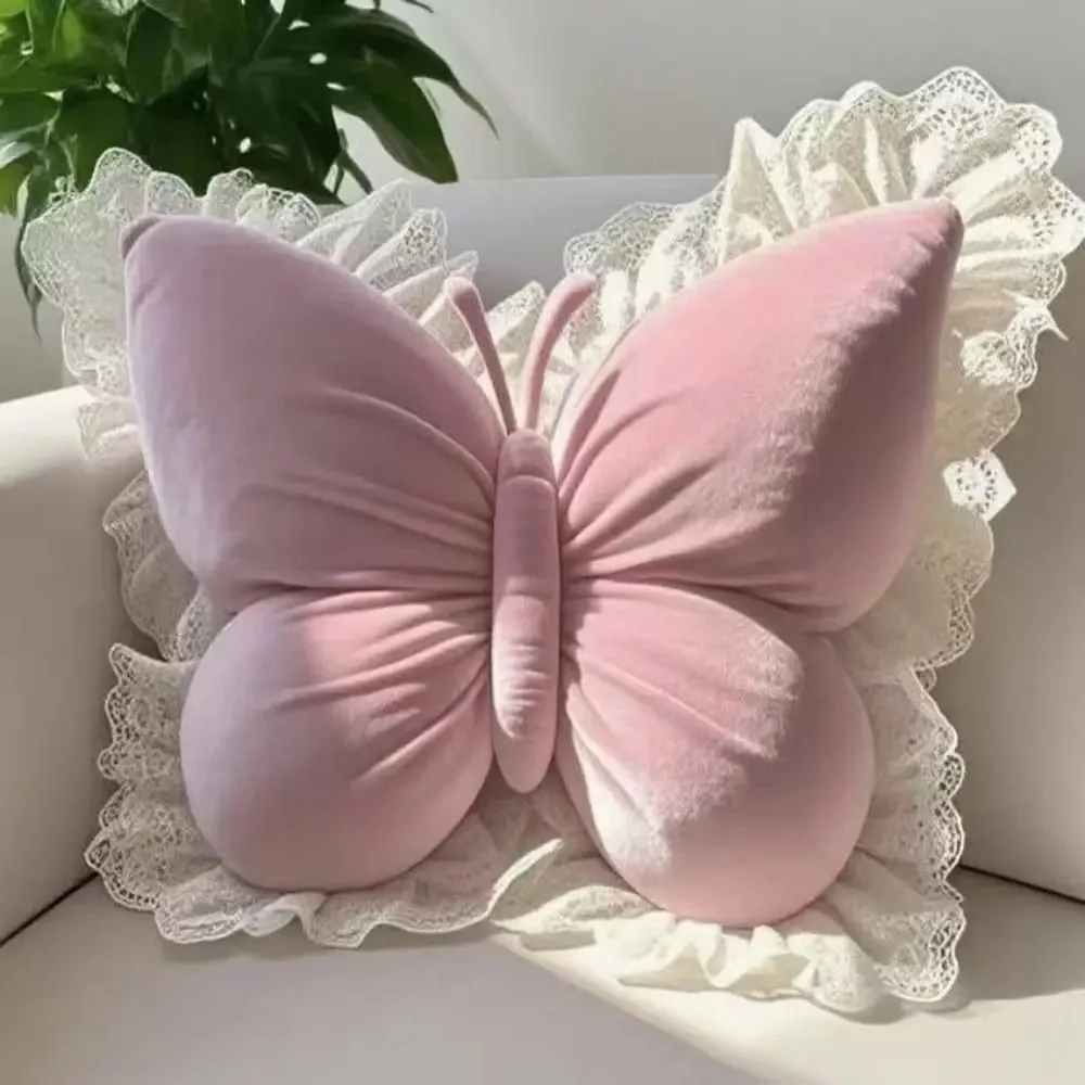 New Cute Butterfly Pillow Lace Butterfly Bedhead Pillow Home Textile Cushion Sofa Decoration — image 3
