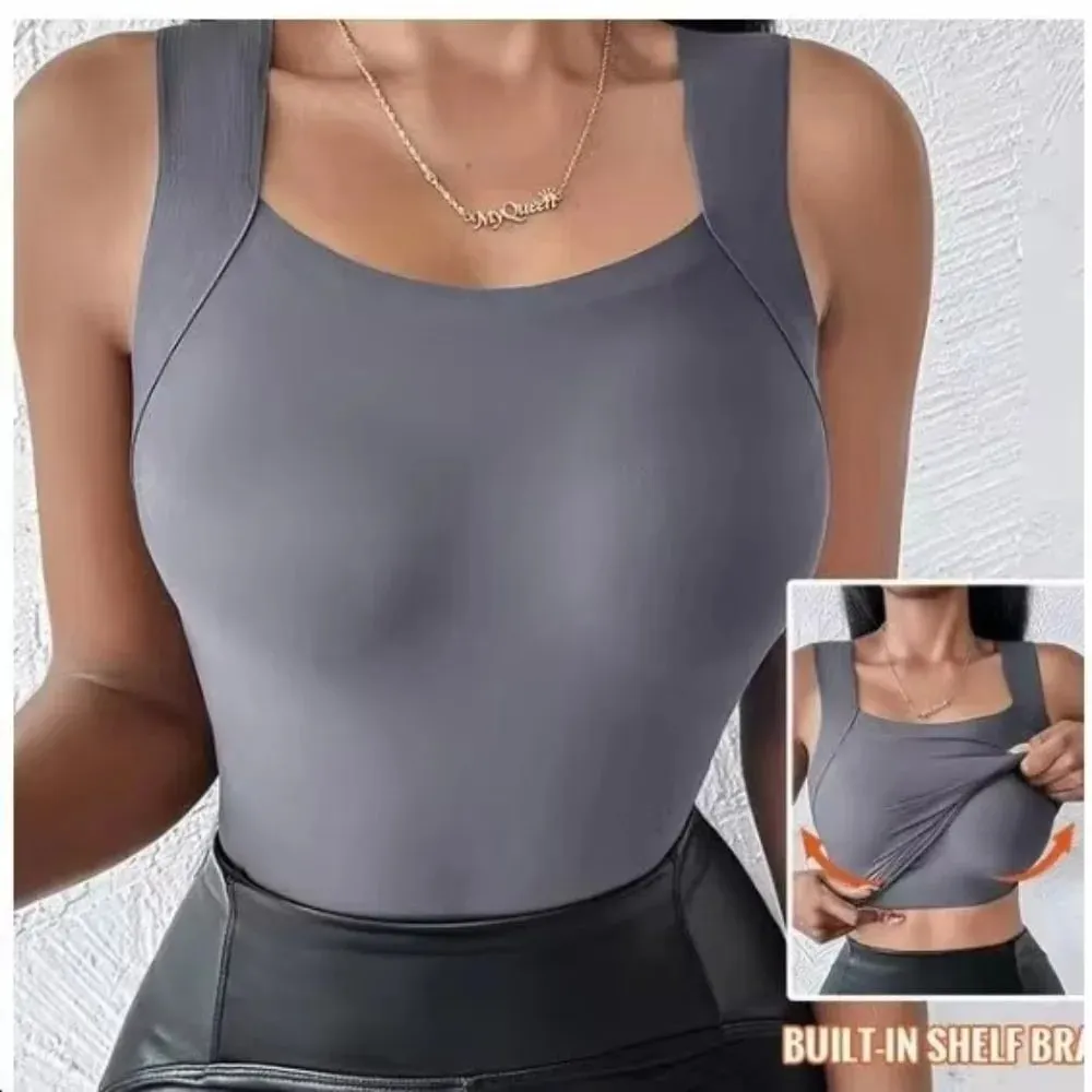 Sexy Design Sleeveless Tank Tops Seamless Knitting Summer Lightweight Crop Camisole Tops Female Bra Style With Chest Pads — image 11