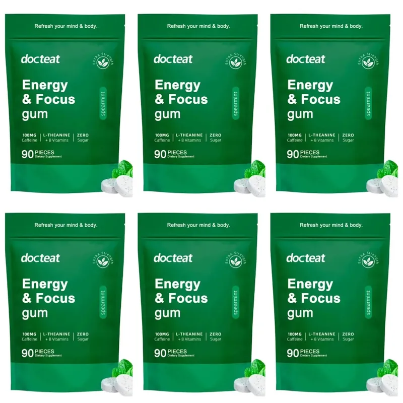 Energy & Focus Gum with Caffeine L-Theanine B Vitamins &Green Coffee Extract Sugar Free Dietary Supplement for Adults90 Pieces — image 12
