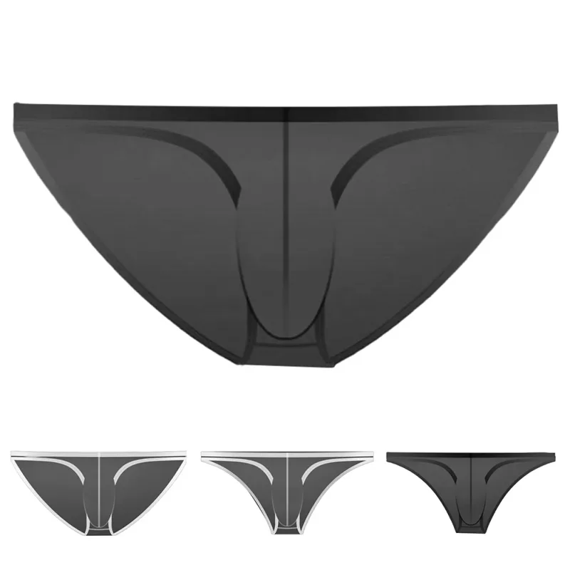 1PC été nouveaux sous-vêtements hommes glace soie slips Ultra-mince Transparent respirant Sexy confortable taille basse caleçons pour hommes 3256809692642600