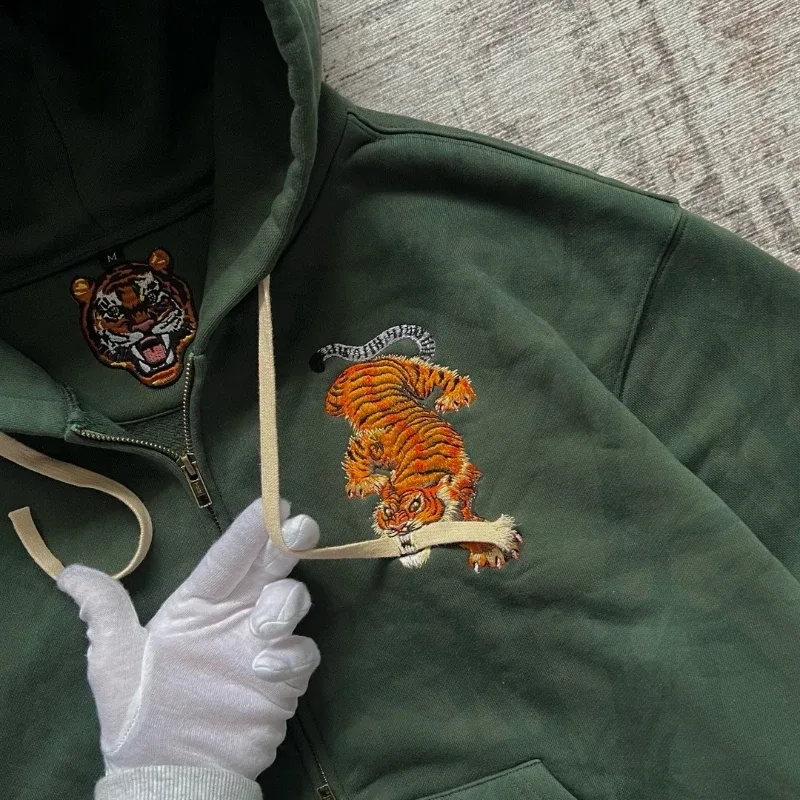 Y2K Tiger Claw Embroidery Vintage Double Zipper Loose Hoodie Sweatshirt for Men and Women Harajuku Trendy Casual Street Style — image 3