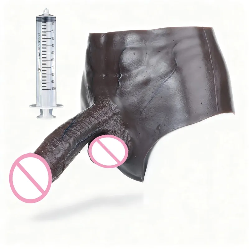 Black Nude Silicone Squirting Panties With Simulated Solid Penis Strapon Big Realistic Ejaculation Dildo Sex Toy For Women
