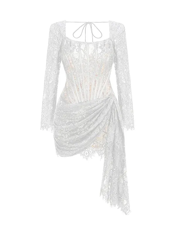 Abito corsetto patchwork trasparente in pizzo sexy Abito aderente femminile Elegante mini abito da donna MIrrgualr Abito con top a tubino Nuovo — image 10