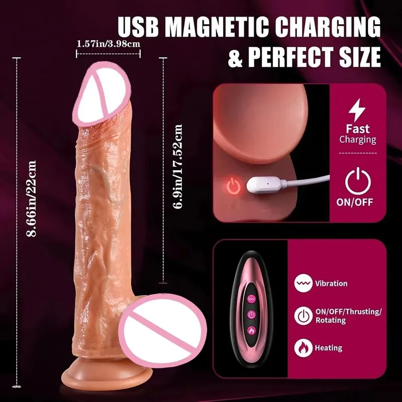 Gode ​​- Gode - Masseur vibrant télescopique en silicone de 9 pouces pour couples 10 modes Jouet de massage érotique Sûr et discret Plaisir de la partenaire féminine