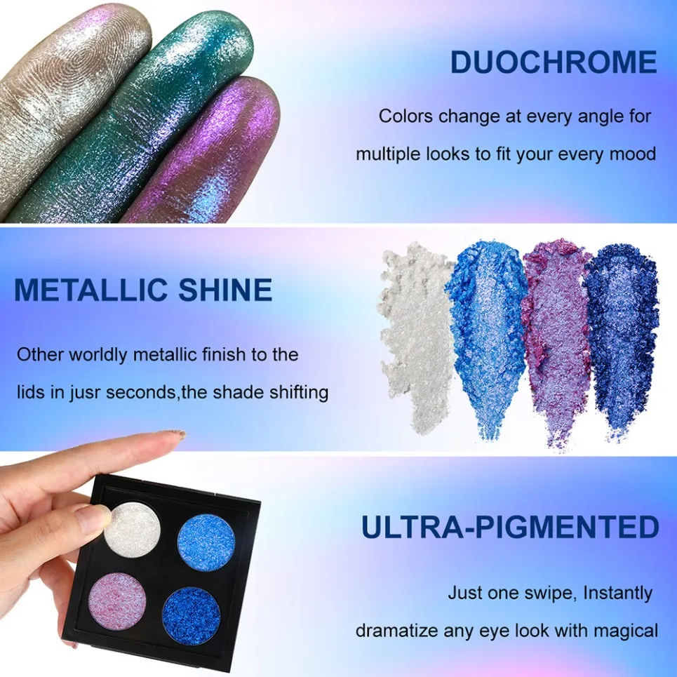 4 Colors Vegan Chameleon Eyeshadow Palette Private Label Makeup Wholesale Custom Logo Color Shift Eye Shadow — image 6