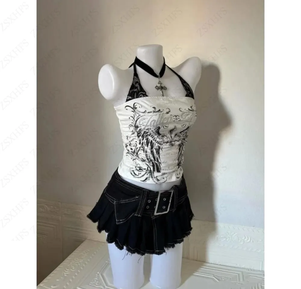 Sexy Lace Y2k Halter Tops Women Clothing Gothic Punk Girl Summer Sling Body Tees Grunge Slim Corset Harajuku Kpop Crop Top Emo — image 5