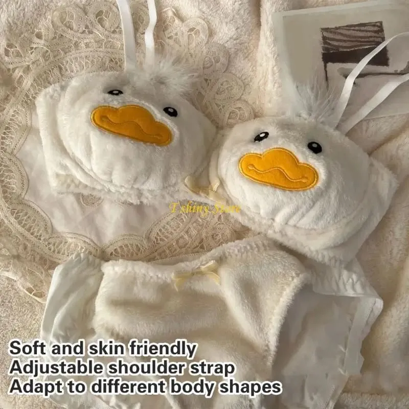 2Pcs Women's Anime Plush Bra and Panty Set Cute Cartoon Duck Pattern Furry Underwear Japanese Cosplay Intimates Lingerie — image 5