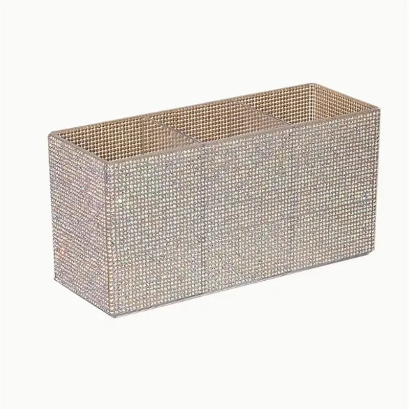 Sparkling Rhinestone Makeup Brush Organizer with 3 Compartment Large Capacity Makeup Brushes Lipstick Comestic Tools Storage Box