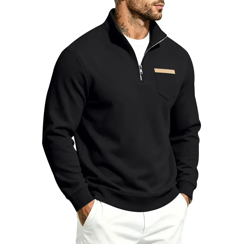Men 2026 Autumn Winter Hot Item Fleece Lined Stand Collar Loose Vintage Sweatshirt Casual Commuter Fashion Male Daily Outerwear